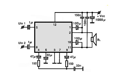 TA7232P BTL circuito eletronico